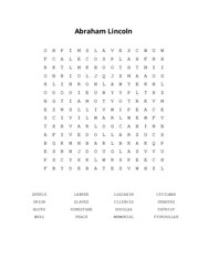 Abraham Lincoln Word Search Puzzle