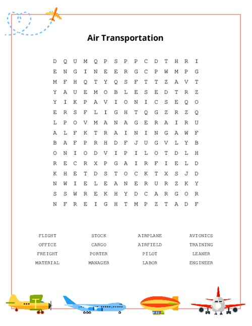 Air Transportation Word Search Puzzle