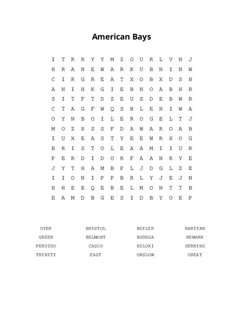 American Bays Word Search Puzzle