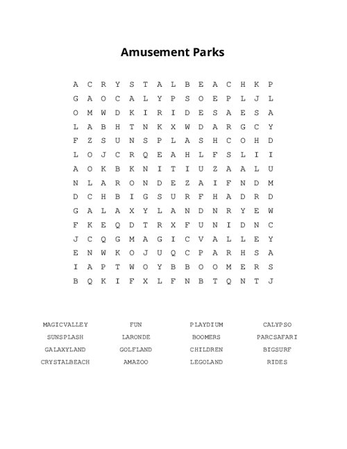 Amusement Parks Word Search