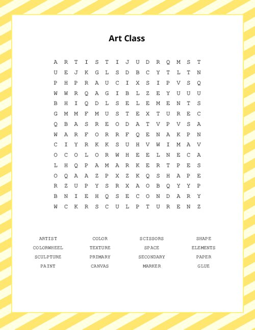 Art Class Word Search Puzzle