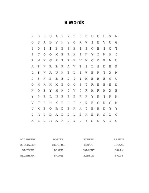 B Words Word Search Puzzle