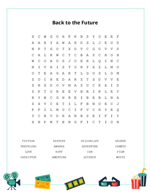 Back to the Future Word Search Puzzle