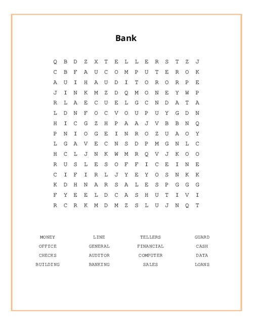 Bank Word Search Puzzle