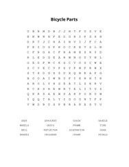 Bicycle Parts Word Search Puzzle