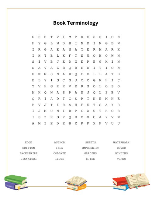 Book Terminology Word Search Puzzle