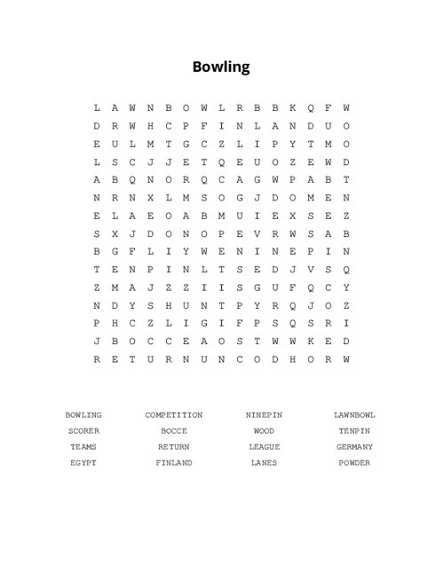 Bowling Word Search Puzzle