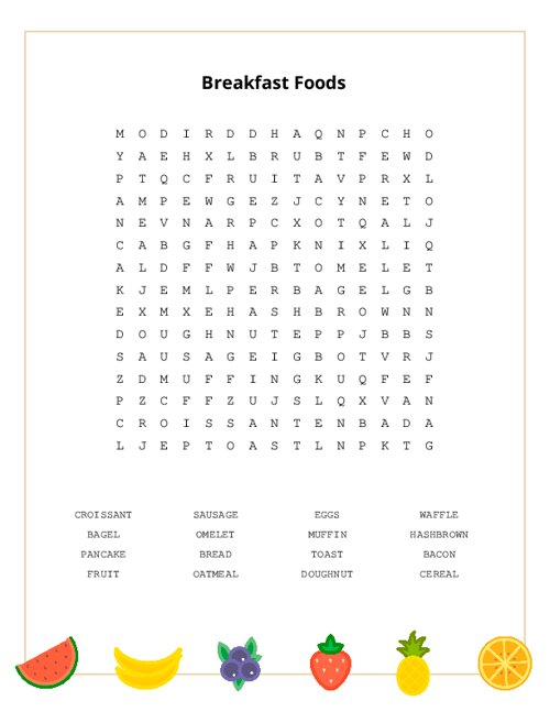 Breakfast Foods Word Search Puzzle