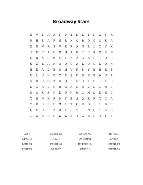 Broadway Stars Word Search Puzzle