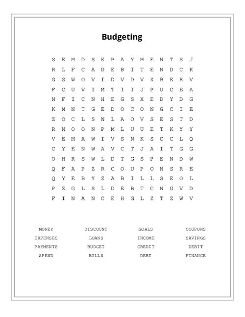Budgeting Word Search Puzzle