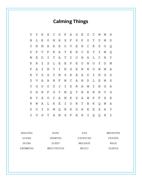 Calming Things Word Search Puzzle