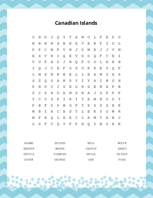 Canadian Islands Word Search Puzzle