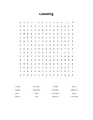 Canoeing Word Search Puzzle