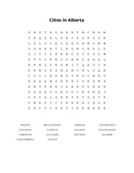 Cities in Alberta Word Search Puzzle