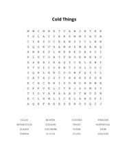 Cold Things Word Search Puzzle