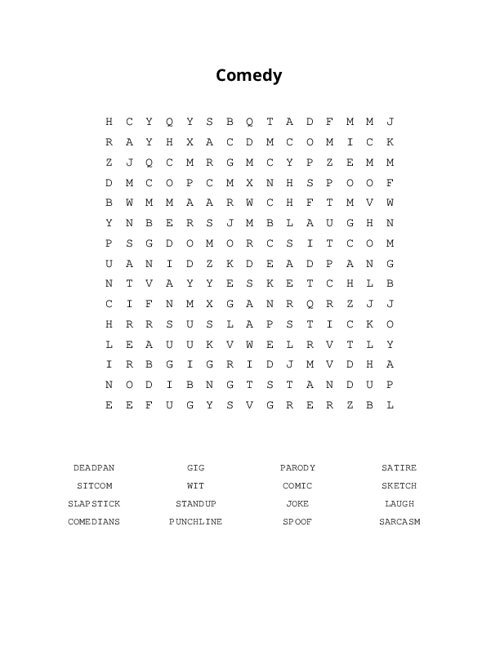 Comedy Word Search Puzzle