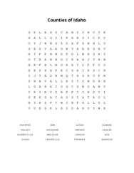 Counties of Idaho Word Search Puzzle