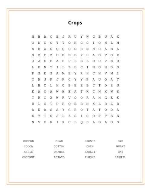 Crops Word Search Puzzle