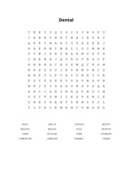 Dental Word Search Puzzle