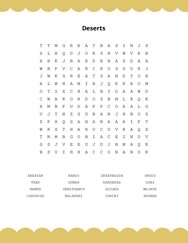 Deserts Word Search Puzzle