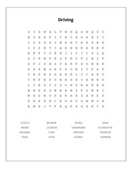 Driving Word Scramble Puzzle