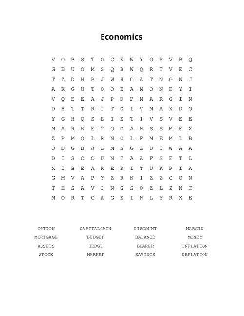Economics Word Search Puzzle