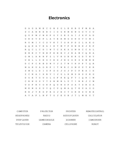 Electronics Word Search Puzzle