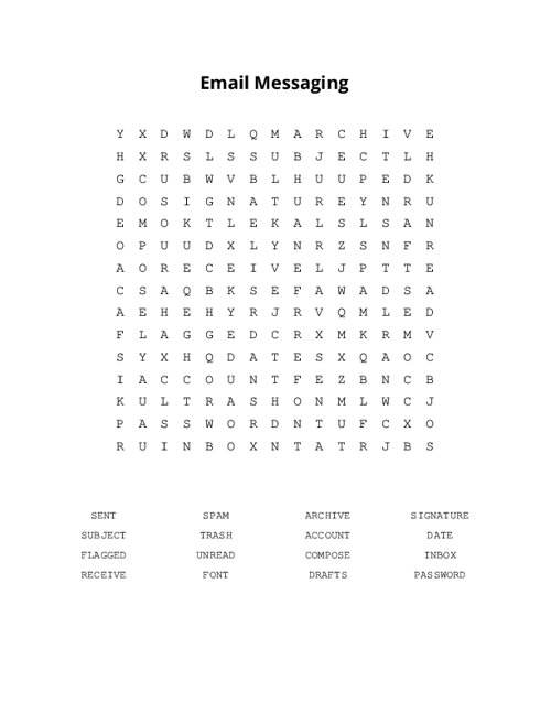 Email Messaging Word Search Puzzle