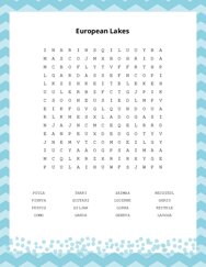 European Lakes Word Scramble Puzzle
