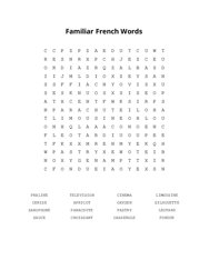 Familiar French Words Word Scramble Puzzle