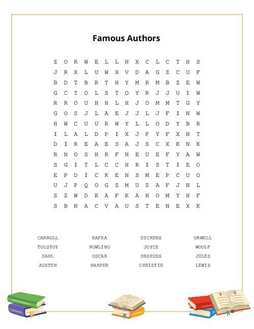 Famous Authors Word Search Puzzle