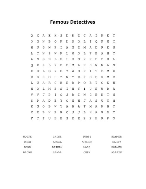 Famous Detectives Word Search Puzzle