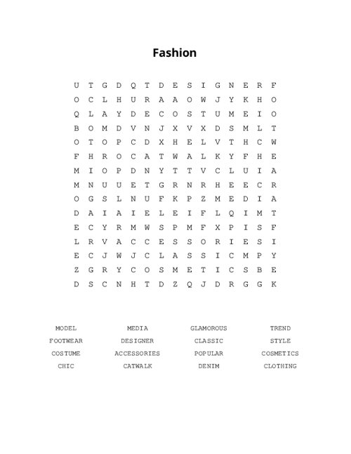 Fashion Word Search Puzzle