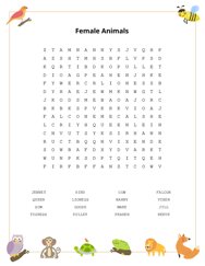 Female Animals Word Search Puzzle