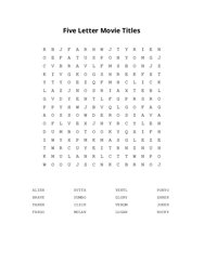 Five Letter Movie Titles Word Search Puzzle
