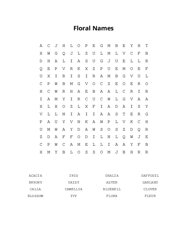 Floral Names Word Search Puzzle