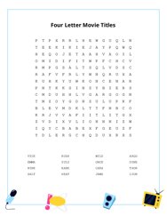 Four Letter Movie Titles Word Search Puzzle
