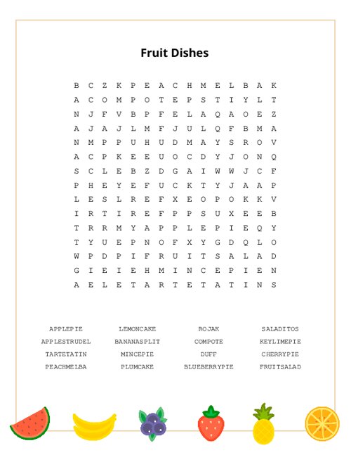 Fruit Dishes Word Search Puzzle