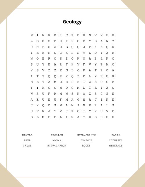 Geology Word Search Puzzle