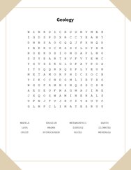 Geology Word Search Puzzle