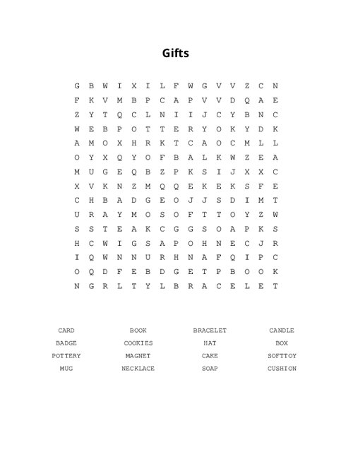 Gifts Word Search Puzzle