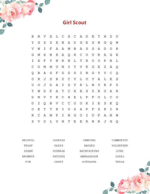 Girl Scout Word Search Puzzle