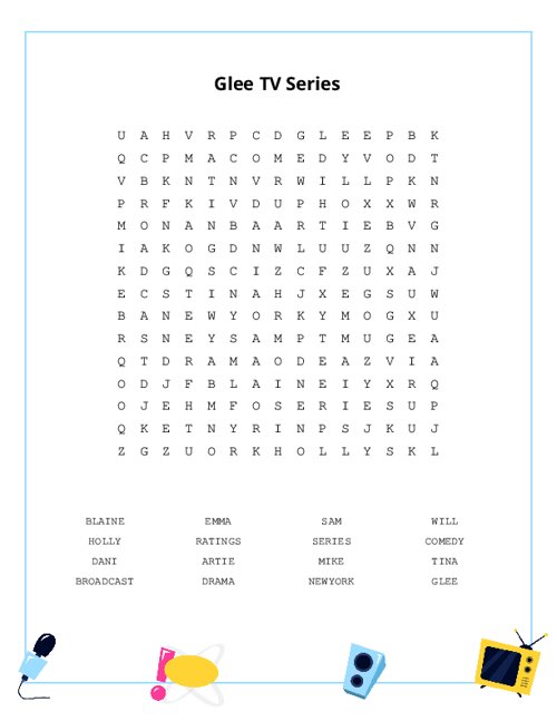 Glee TV Series Word Search Puzzle