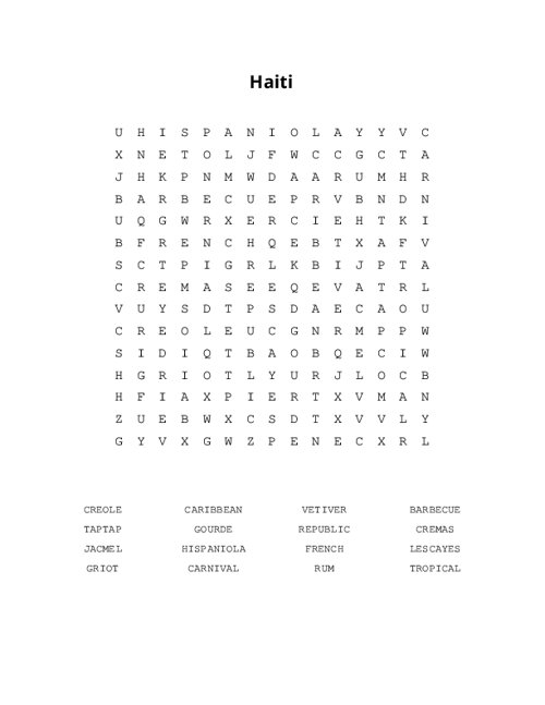 Haiti Word Search Puzzle