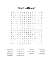 Health and Fitness Word Search Puzzle