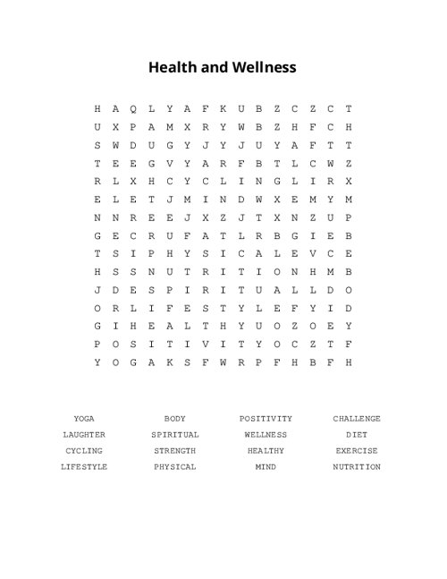 Health and Wellness Word Search Puzzle