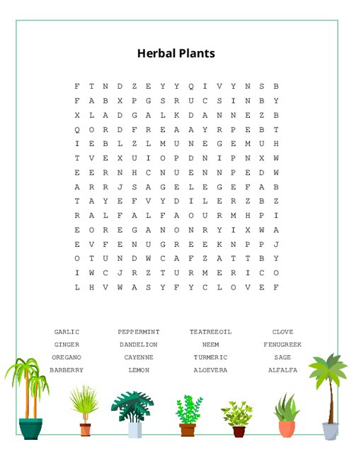 Herbal Plants Word Search Puzzle