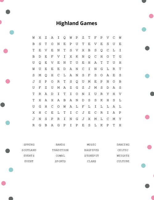 Highland Games Word Search Puzzle