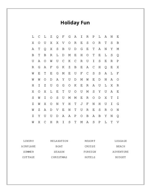 Holiday Fun Word Search Puzzle