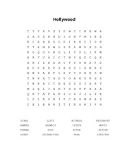Hollywood Word Search Puzzle